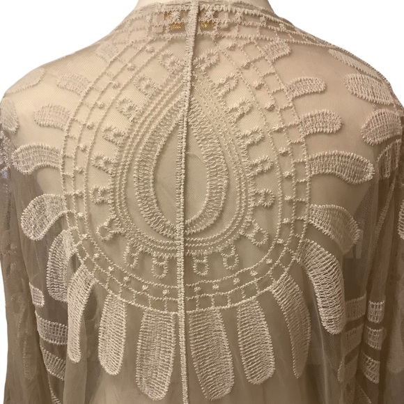 REBELLION CREAM/ WHITE LACE EMBROIDERED COTTON BLEND CARDIGAN/ Size L - Picture 5 of 12